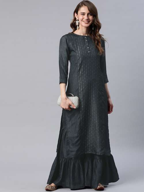 grey art silk kurta pant set - 19160116 - Very Small Image - 1