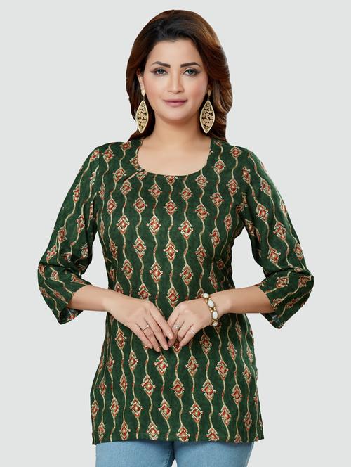 green rayon straight kurti - 19172702 - Very Small Image - 1