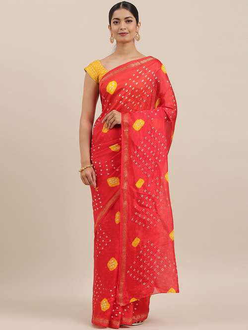 women's bandhani orange colored saree with blouse - 19179167 - Very Small Image - 1