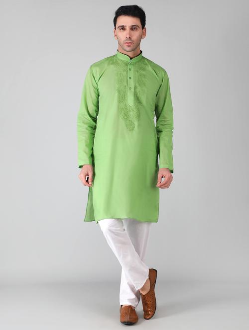 mandarin neck cotton long kurta - 19208498 - Very Small Image - 1