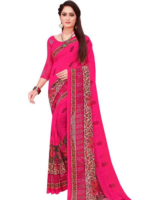 women's floral pink colored saree with blouse - 19263261 - Very Small Image - 1