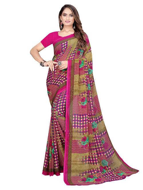 women's printed pink colored saree with blouse - 19267596 - Very Small Image - 1