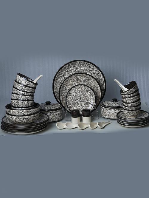 caffeine ceramic handmade black perru dinner set (37 pcs microwave & dishwasher safe) - 19304454 - Very Small Image - 1