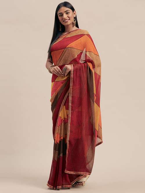 women's abstract multi colored saree with blouse - 19407150 - Very Small Image - 1