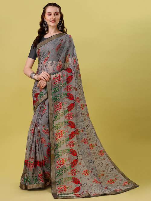 women's kalamkari grey colored saree with blouse - 19514224 - Very Small Image - 1