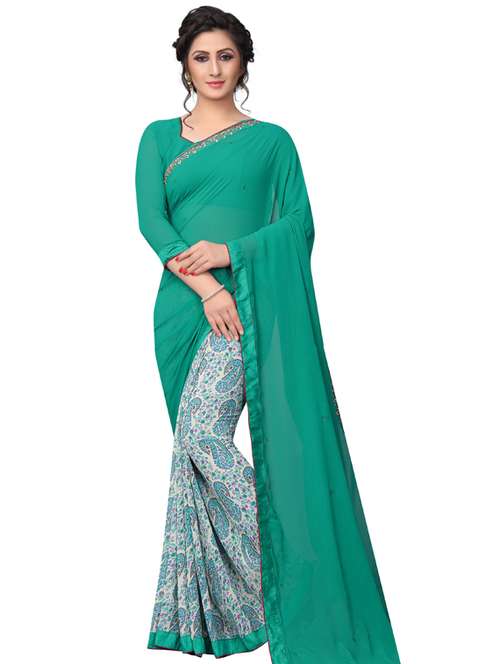 green printed saree with blouse - 19555297 - Very Small Image - 1