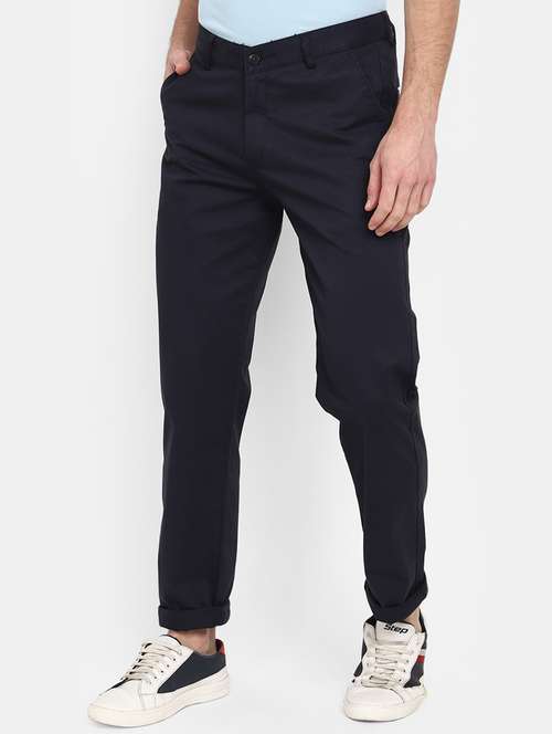 navy blue cotton chinos casual trousers - 19590628 - Very Small Image - 1