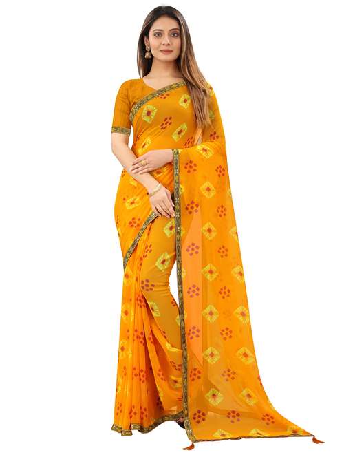 women's printed yellow colored saree with blouse - 19648509 - Very Small Image - 1