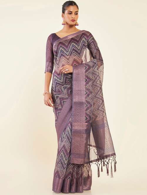 women's chevron purple colored saree with blouse - 19665603 - Very Small Image - 1