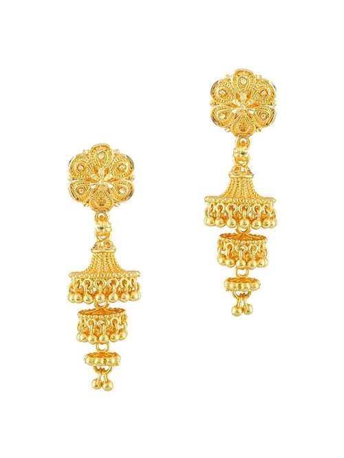gold brass jhumka earring - 19666993 - Very Small Image - 1