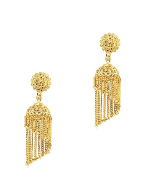 gold brass jhumka earring - 19667031 - Very Small Image - 1