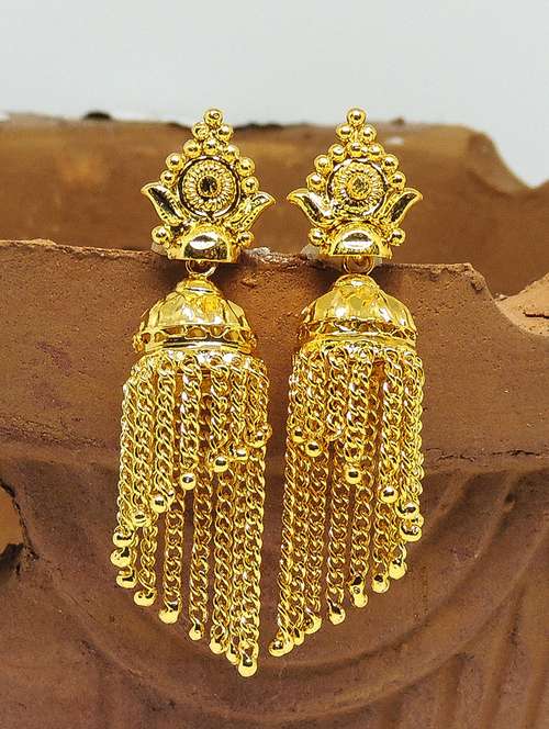 gold brass jhumka earring - 19667270 - Very Small Image - 1
