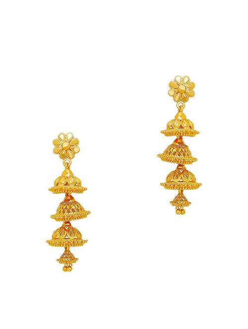 gold brass jhumka earring - 19667314 - Very Small Image - 1
