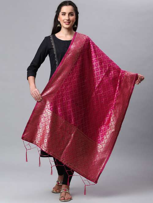 fuchsia silk blend dupatta - 19754896 - Very Small Image - 1