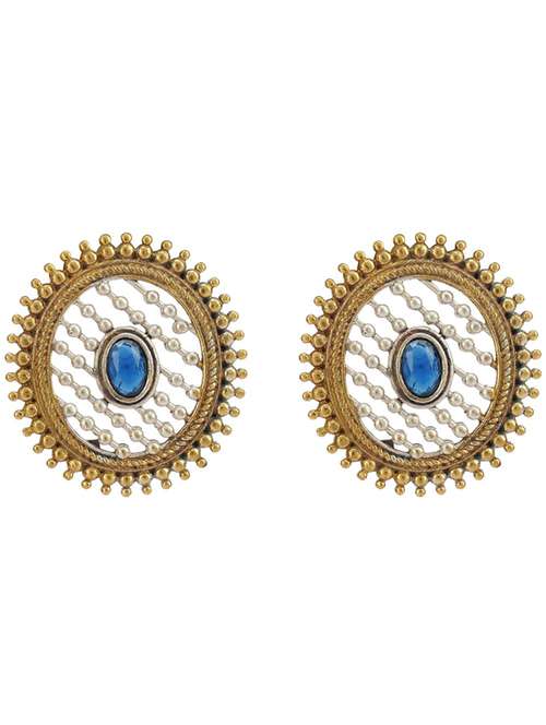 dual tone brass studs earring - 19755002 - Very Small Image - 1