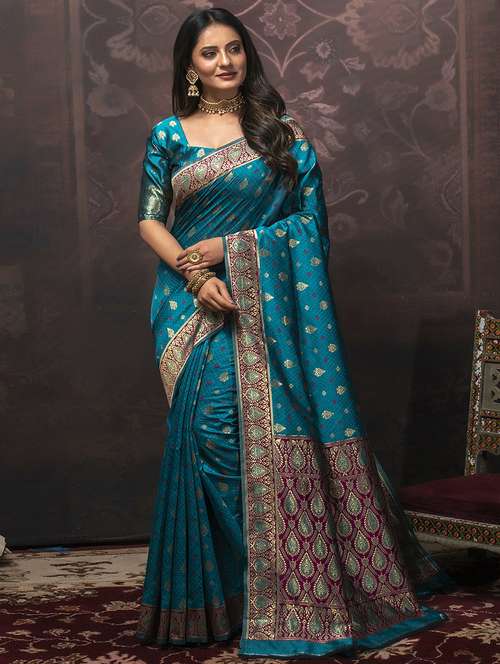 women's self design sea green colored saree with blouse - 19755062 - Very Small Image - 1