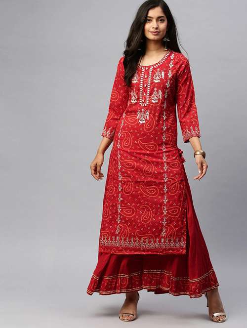 embroidered kurta palazzo set - 19765939 - Very Small Image - 1