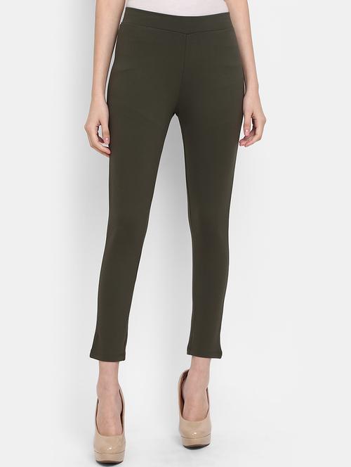 women olive green cotton jegging - 19766527 - Very Small Image - 1
