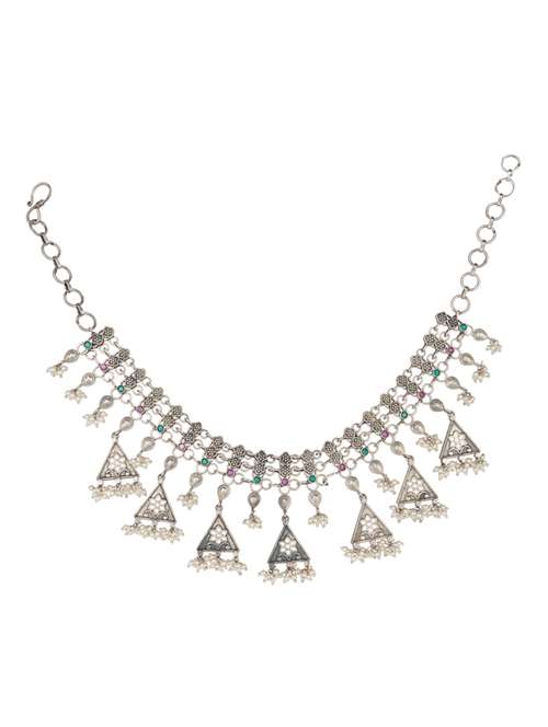 silver brass oxidised short necklaces - 19768309 - Very Small Image - 1