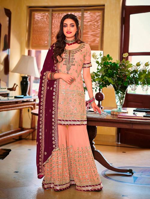 self design embroidered semi-stitched suit set - 19775984 - Very Small Image - 1