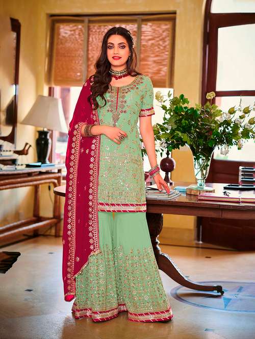 self design embroidered semi-stitched suit set - 19775986 - Very Small Image - 1