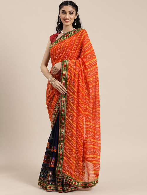 women's bandhani multi colored saree - 19784113 - Very Small Image - 1