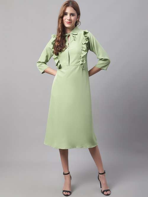 women's ruffle solid dress - 19810566 - Very Small Image - 1