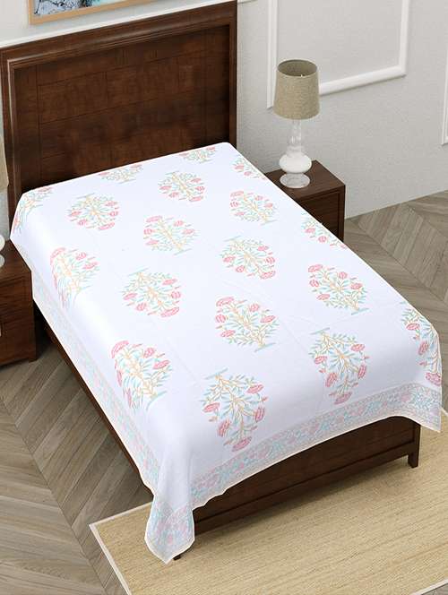 texstylers pure cotton white base floral 60x90 inches single bedsheet - 19866712 - Very Small Image - 1