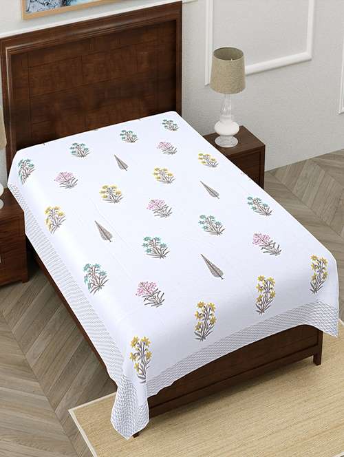 texstylers pure cotton white base floral 60x90 inches single bedsheet - 19866722 - Very Small Image - 1