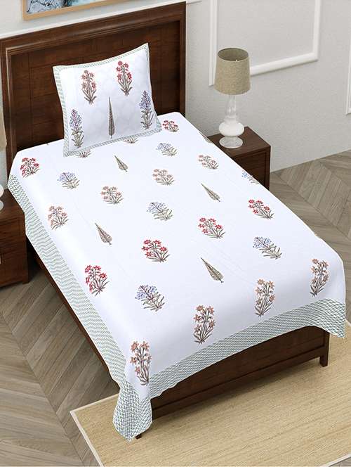 texstylers pure cotton white base floral 60x90 inches single bedsheet with 1 pillow cover - 19866734 - Very Small Image - 1