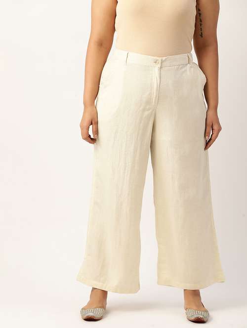 beige linen wide leg trouser - 19868297 - Very Small Image - 1