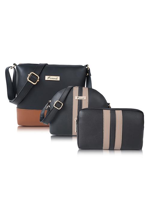 black leatherette (pu) sling bag combo - 19940675 - Very Small Image - 1
