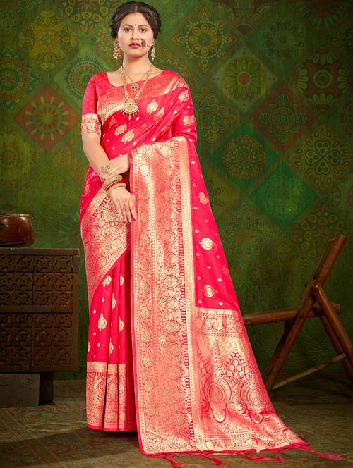 pink silk banarasi saree with blouse - 19963335 - Very Small Image - 1