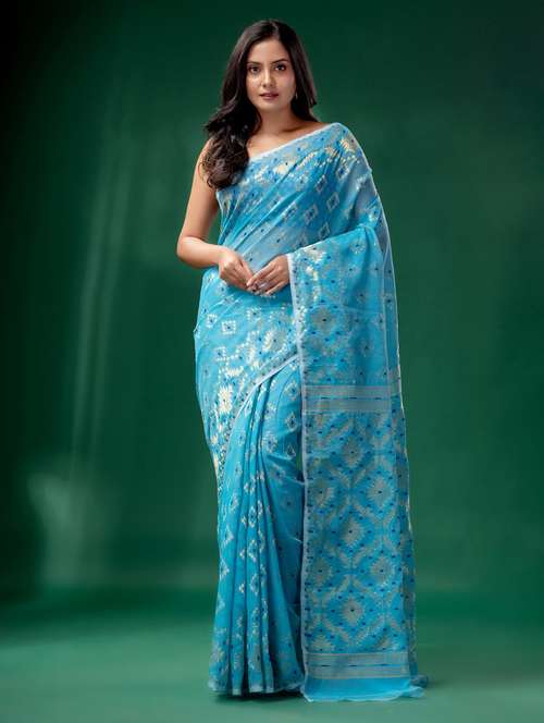 women's self design turquoise colored saree with blouse - 19993156 - Very Small Image - 1
