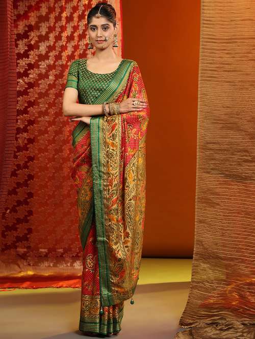 women's self design multi colored saree with blouse - 20007392 - Very Small Image - 1