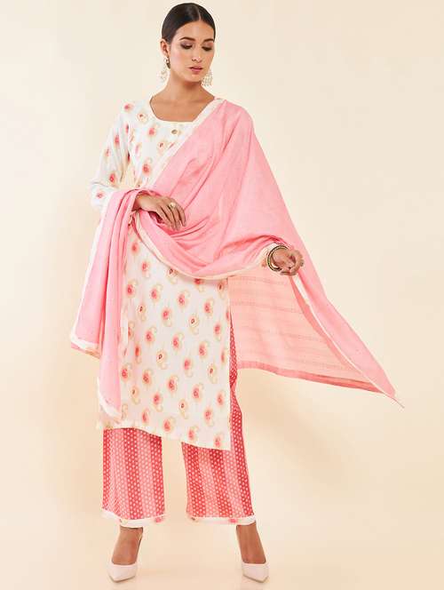 pink printed unstitched palazzo suits - 20031819 - Very Small Image - 1