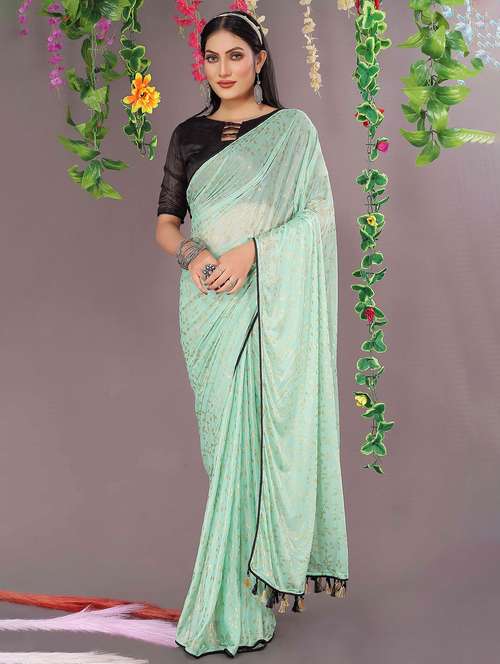women's printed green colored saree with blouse - 20058744 - Very Small Image - 1