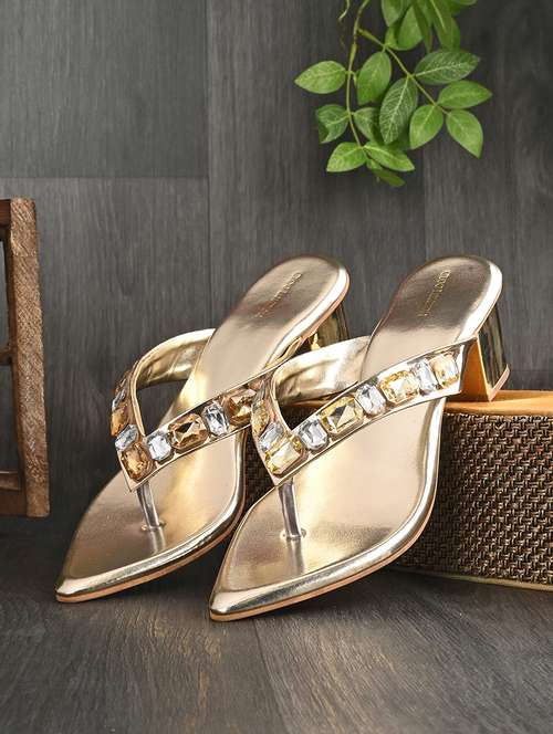 gold synthetic slip on sandals - 20059797 - Very Small Image - 1