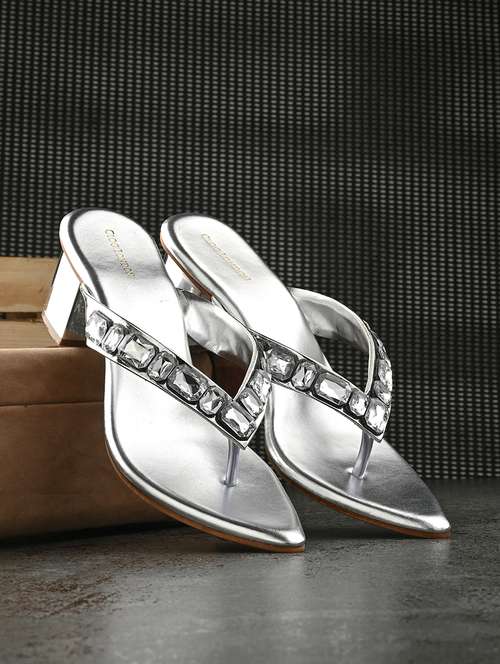 silver synthetic slip on sandals - 20059799 - Very Small Image - 1