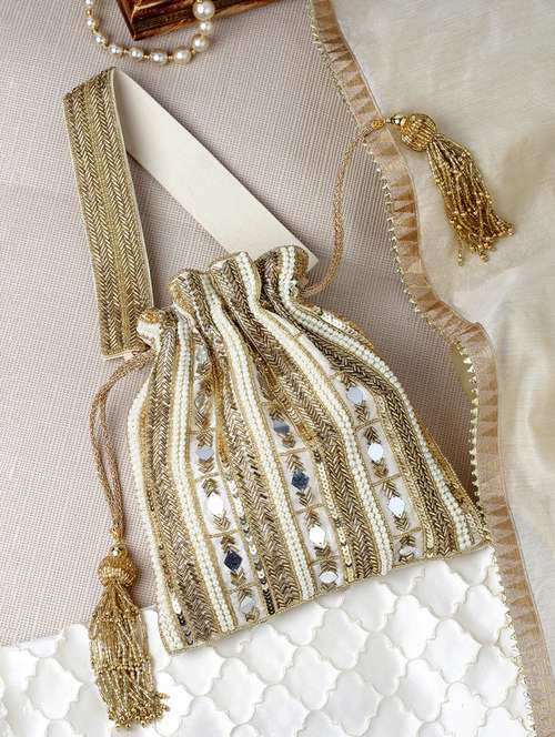 beige embellished ethnic potli - 20132460 - Very Small Image - 1