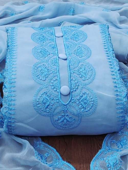 blue embroidered unstitched salwar suit set - 20176904 - Very Small Image - 1