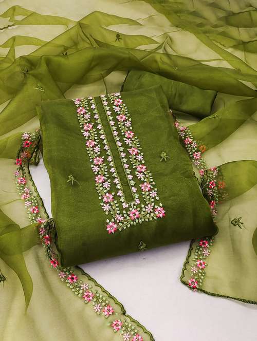 embroidered unstitched salwar suit set - 20178048 - Very Small Image - 1