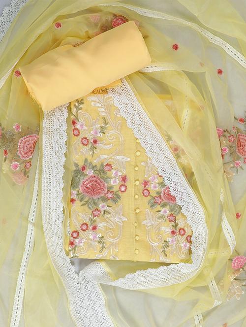 women yellow embroidered unstitched suits - 20196902 - Very Small Image - 1