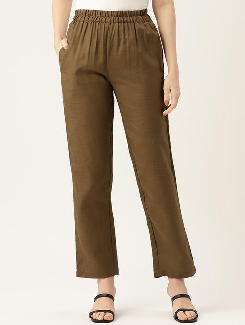 brown solid relaxed fit straight fit palazzo - 20213144 - Very Small Image - 1