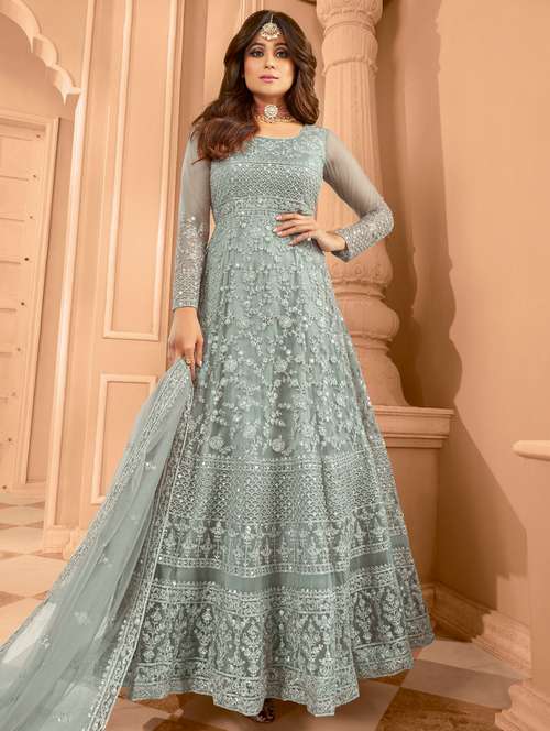 embroidered semi-stitched suit set - 20248918 - Very Small Image - 1