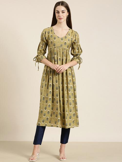 beige floral printed straight kurta - 20252518 - Very Small Image - 1
