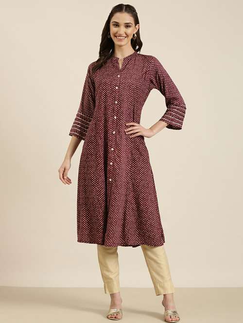 maroon printed a-line kurta - 20252620 - Very Small Image - 1