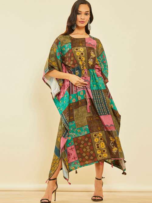 women printed round neck kaftan dress - 20252815 - Very Small Image - 1