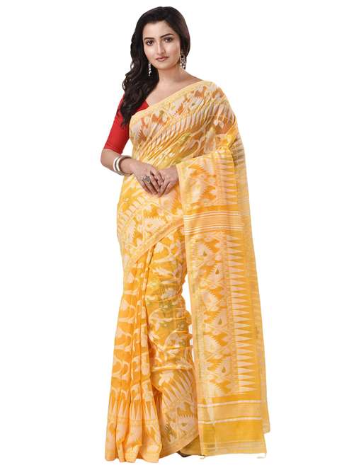 women's self design yellow colored saree with blouse - 20266361 - Very Small Image - 1