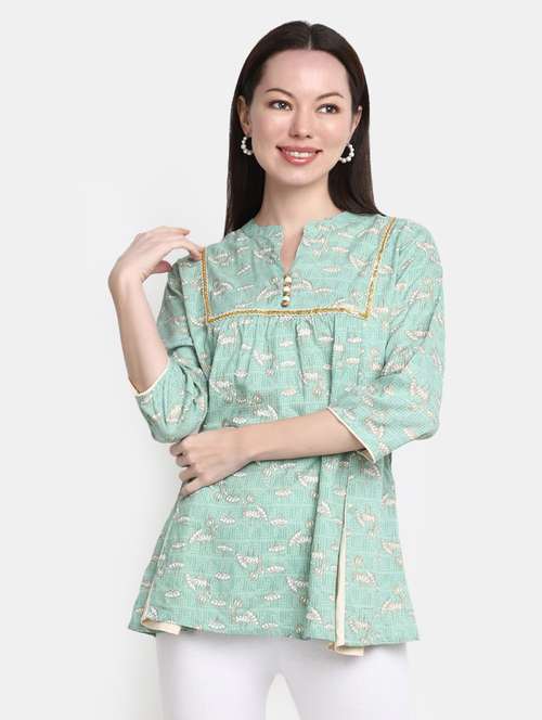 women green florals p;rinted a-line top - 20277755 - Very Small Image - 1